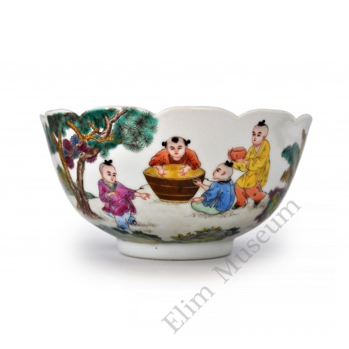 1504  A Fengcai "playing children" petal bowl 